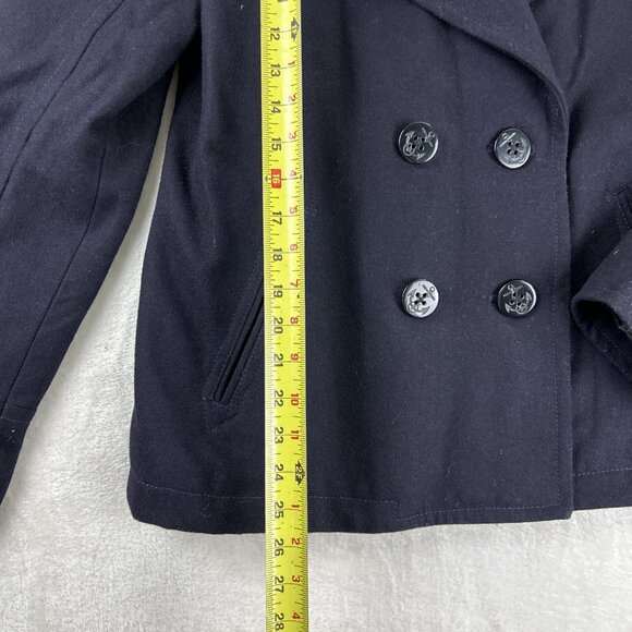 American Eagle Double Breasted Pea Coat Navy Blue Womens Size Large Plaid Liner - Picture 5 of 8
